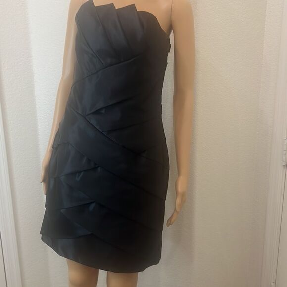 Jessica McClintock Black Dress Size 6 Strapless Satin Mini Slimming Tiered Layer - Picture 2 of 11